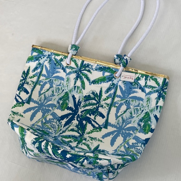 Top It Off Catalina Tote Bag Tropical Palm Print Tote Bag Blue and Green - Picture 15 of 15